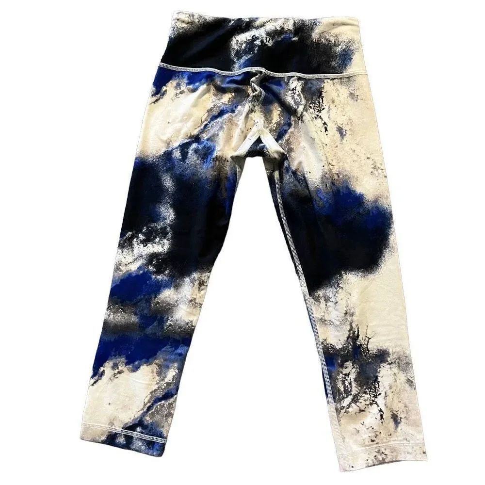 Lululemon Blue Marble Wunder Under Cropped Leggings Size 4